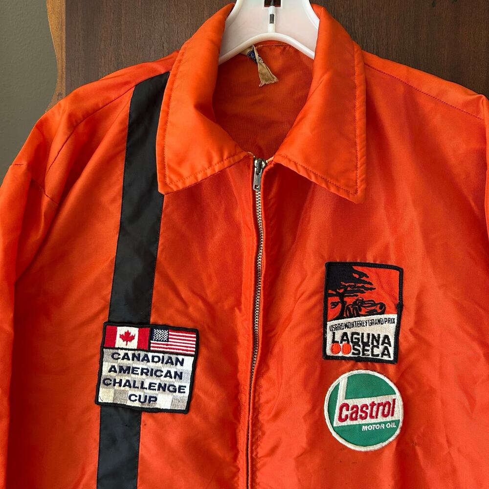 Vintage  Bowlers uniform Jacket Orange Black Stripe Sz Large Canada American cup - Picture 2 of 11